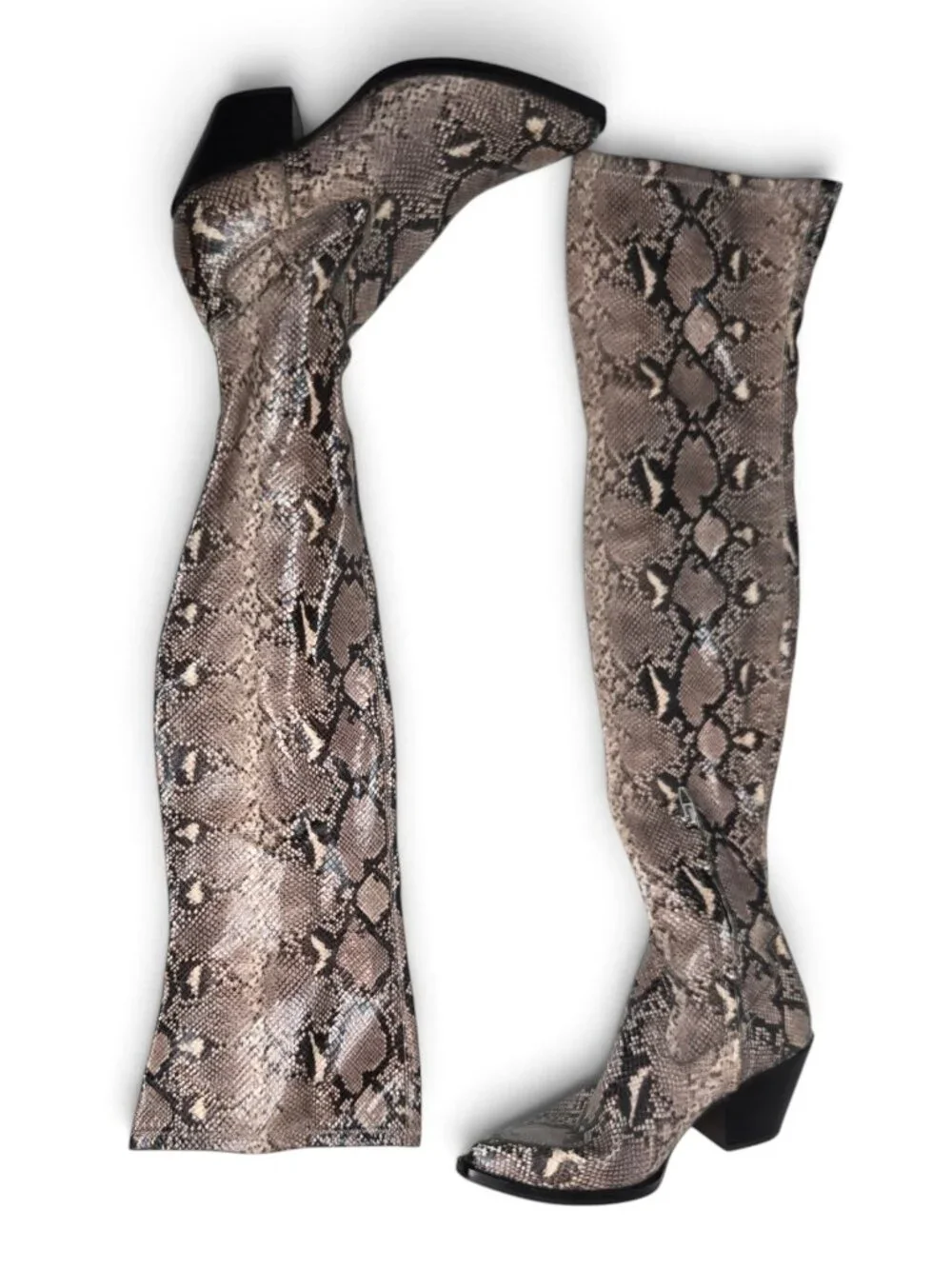 Dolce Vita Suri Over The Knee Boots Womens Faux Snakeskin Pull On Point Toe 8.5